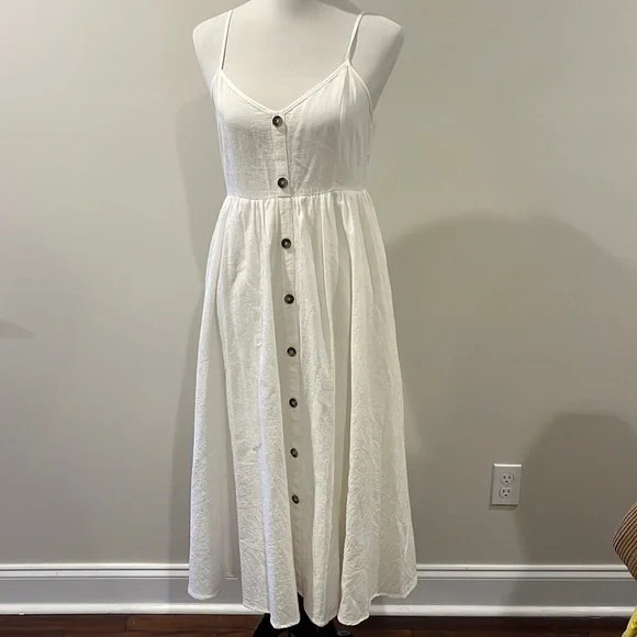 chinese dress ladies Button front white midi linen dress HY0018 – Xiaolizi main image 1